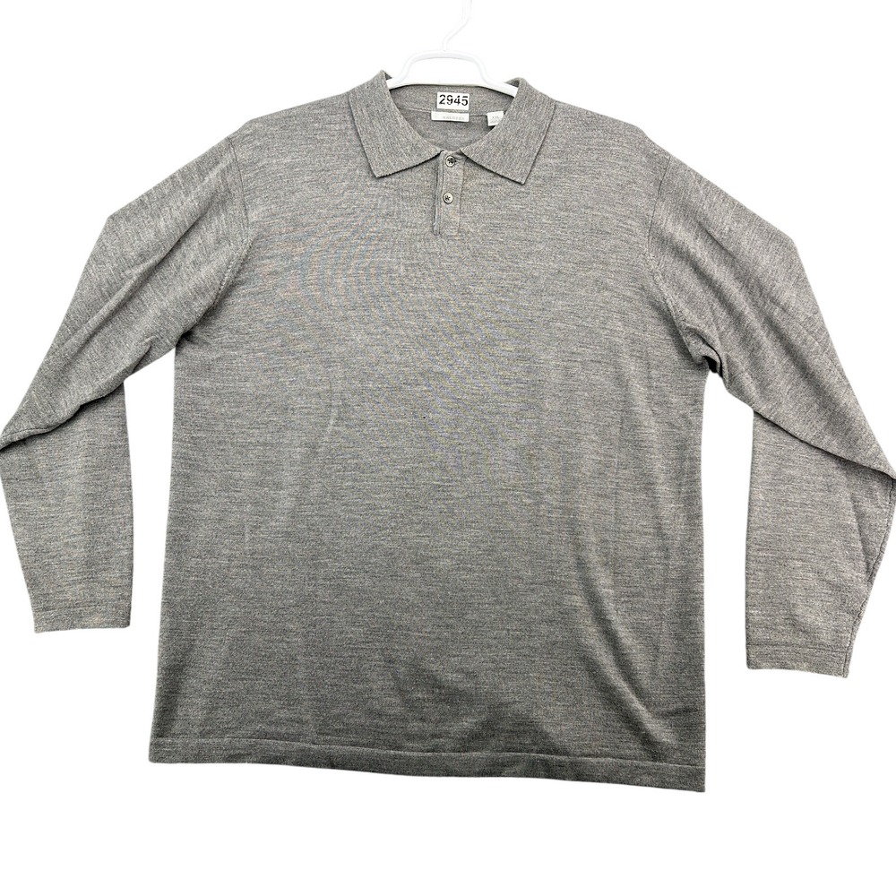 Halogen Mens XXL Gray 100% Merino Wool Long Sleeve Polo Sweater Knit Top